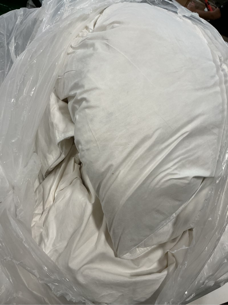 Condition photo showing As Is for APSMILE Oversized King Feathers Down Comforter - Ultra Soft All Seasons 100% Organic Cotton Duvet Insert Medium Warm Quilted Bed Comforter with Corner Tabs (120x98, White) Oversized King White/All Season