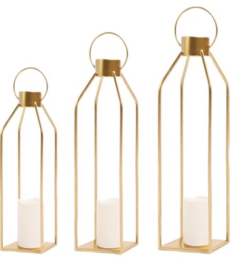 Homemory Modern Farmhouse Lantern Decor with Waterproof Flameless Candle & Remote Timer, 3PCS Gold Metal Candle Lantern Decorative for Outdoor Indoor Home Living Room Patio Porch Table (Gold)