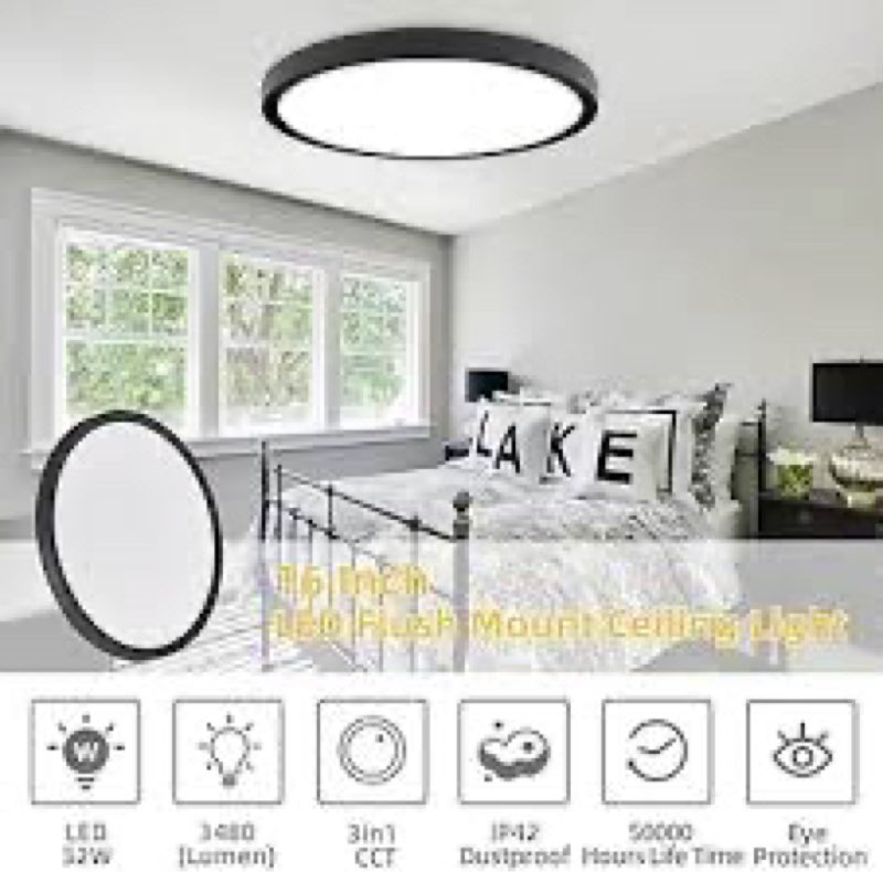 hepside 15.8INCH 2Pack Big Dimmable Flush Mount Ceiling Light Fixture Black, 3CCT 3000/4500/6000K Ce