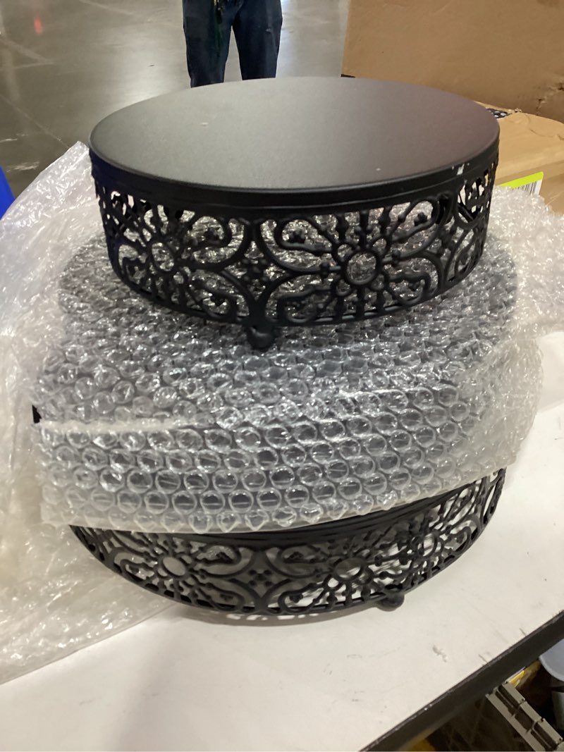 Condition photo showing As Is for hedume set of 3 metal cake stand, black round cake stand, 8" 10" 12" dessert cupcake pastry candy display plate for wedding, event, birthday party