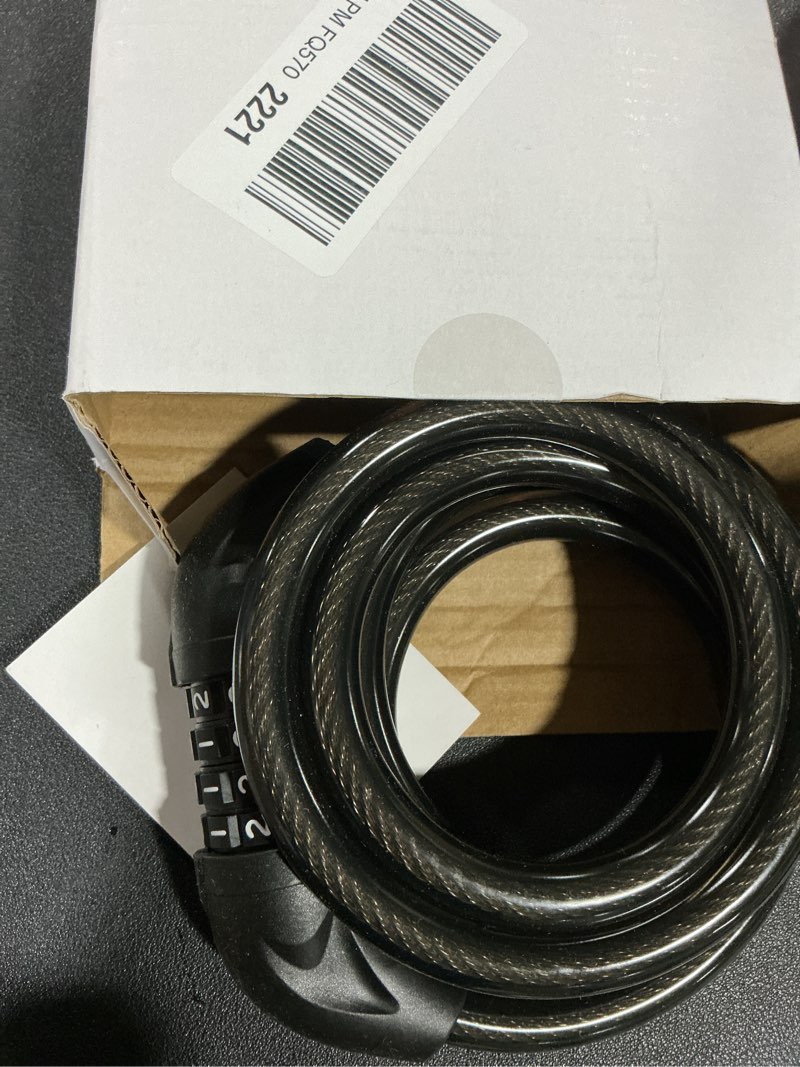 Condition photo showing New/Like New for Bike Cable Lock 6FT Long, 4 Digit Resettable Combination Lock, Heavy Duty Steel Cable with Waterproof Vinyl Coating Anti Theft Security Lock for Road Bike E-Bike Scooter Fence Gate Toolbox
