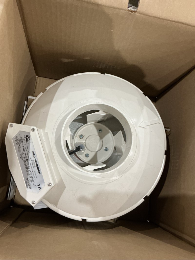 Condition photo showing As Is for festa amg maverick radon fan - quiet and energy efficient 260 cfm radon mitigation system inline duct fan - 4" electric inline - made with sturdy glass reinforced poly-resin – white