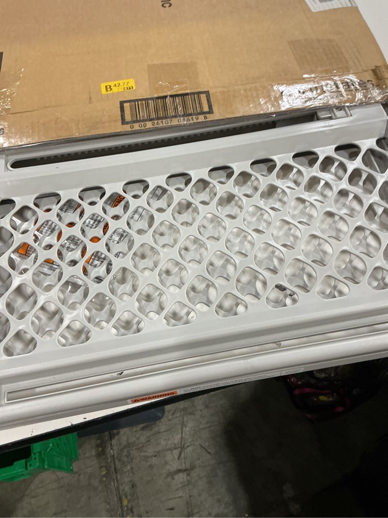 Condition photo showing New/Like New for mypet universal pet gate: 26” - 42” wide dog gate for doorways with pressure fit or swinging door hardware mounting types included: 26" tall; gray