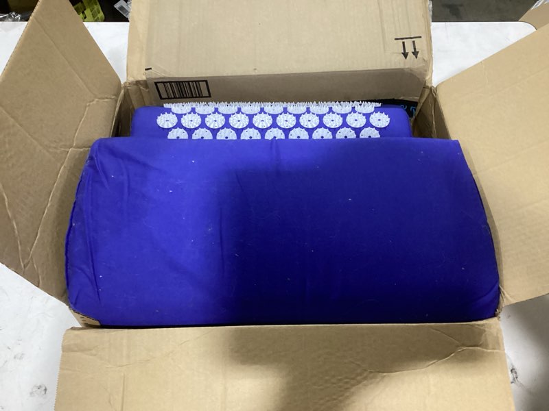 Condition photo showing As Is for ProsourceFit Acupressure Mat and Pillow Set for Back/Neck Pain Relief and Muscle Relaxation Grey/White Large