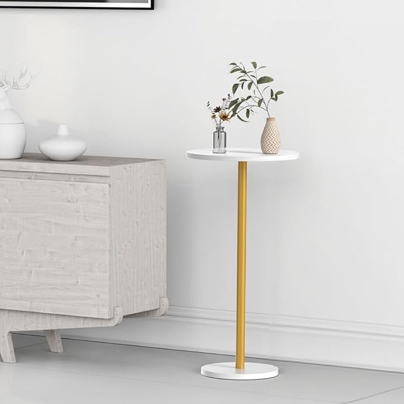 Small White Round Side Table Pedestal Table Drink Tables for Small Spaces Cocktail Pedestal End Table for Living Room Coffee Table Nightstand for Bedroom, Sofa and Balconty