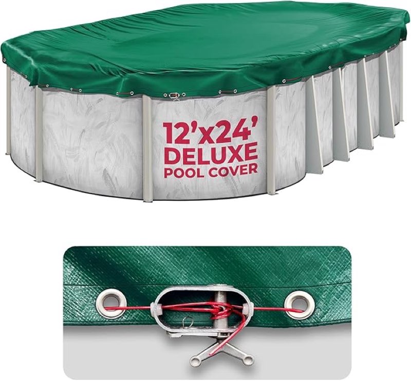 12 x 24 ft oval pool covers for above ground pools, oval winter pool cover, swimming pool cover, keeps out debris, cold and uv resistant, supreme mesh, green