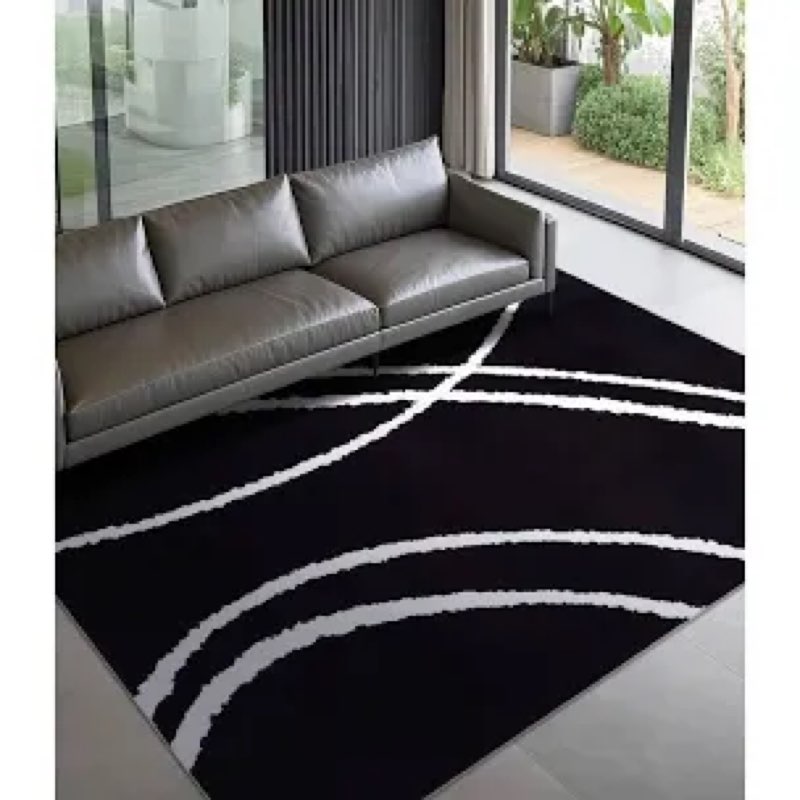 yihouse black modern area rug 5x7,abstract rugs for bedroom,minimalist striped rug,black and white g