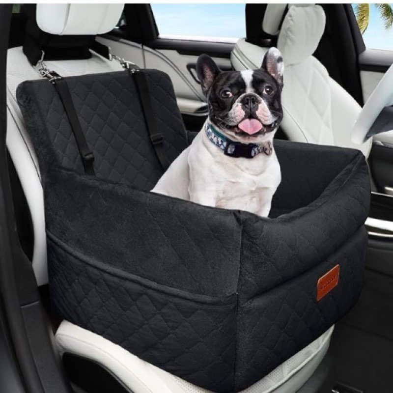 Small Dog Car Seat, Memory Foam Dog Booster Car Seats with Thick Cushion for Medium Dogs Under 35lbs, Detachable Washable Dog Bed for Car, Pet Carseat with Storage Pockets,2 Safety Belts