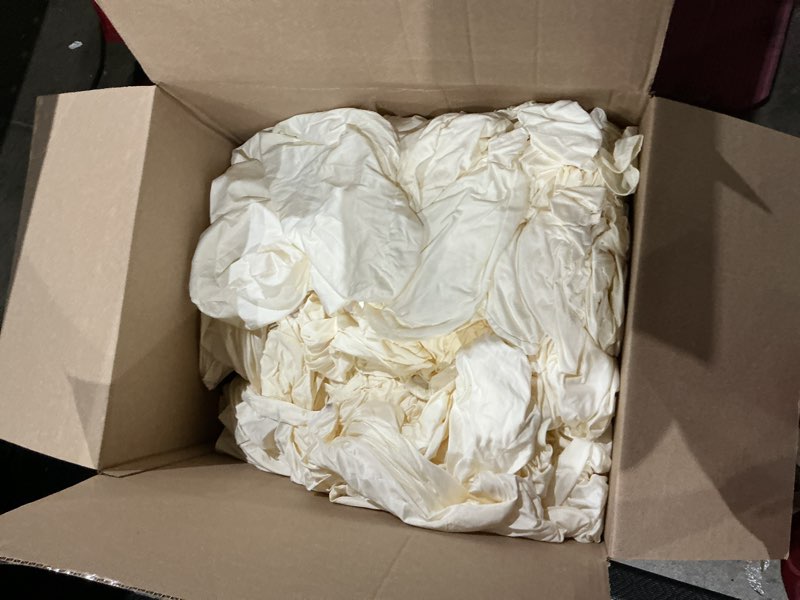 Condition photo showing As Is for ivory polyester and spandex chair covers - stretch chair covers for wedding, party, dining room, banquet - flat front chair covers