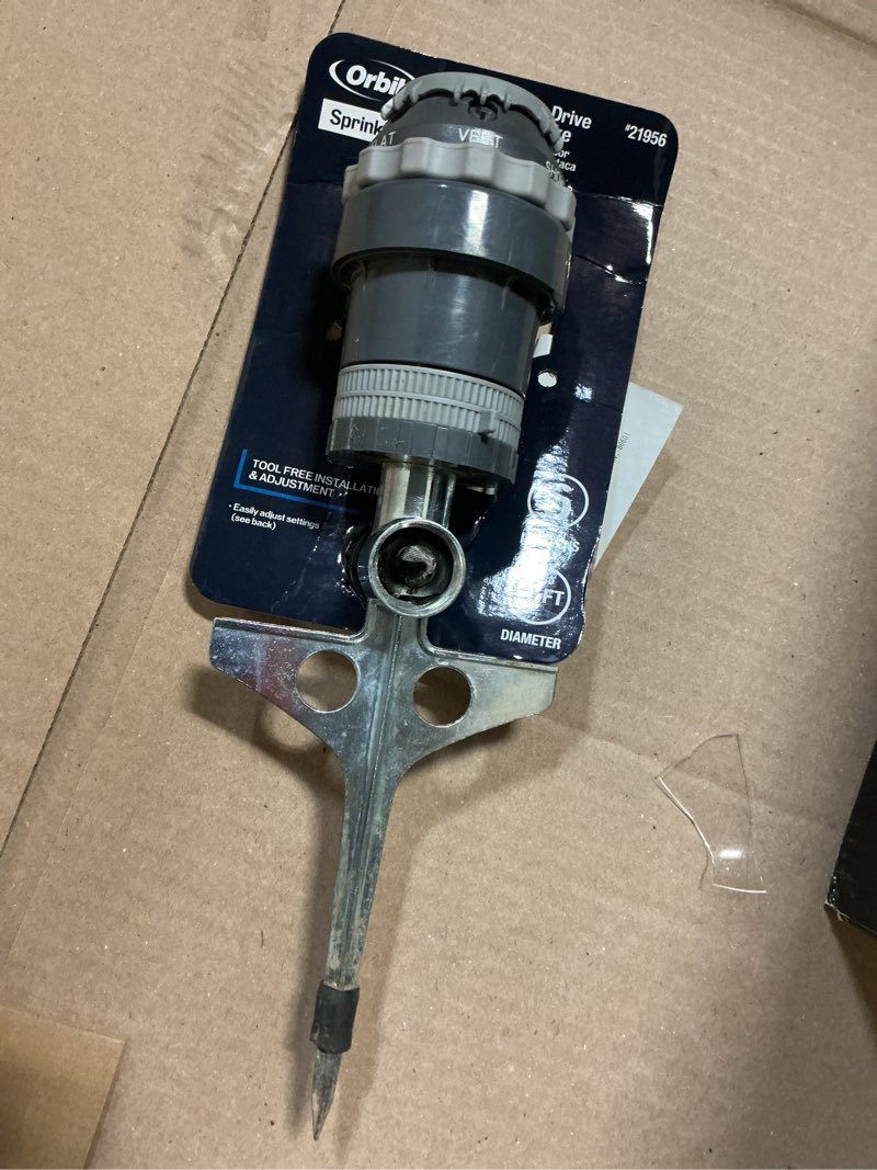 Condition photo showing As Is for (doesn’t  work )orbit h2o-6 5000-sq ft rotating spike lawn sprinkler