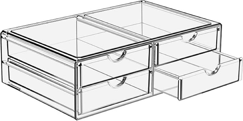 sorbus large stackable acrylic drawers - 4 clear storage drawers for organizing make up, nail polish