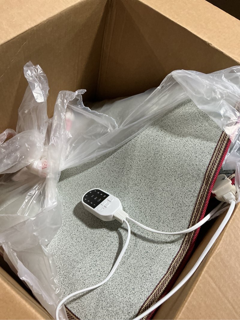 Condition photo showing As Is for AC 110V Heated Floor Mat for Foot, Gray Carbon Crystal Heating Pad, Electric Heated Foot Warmers for Office, Home Grey