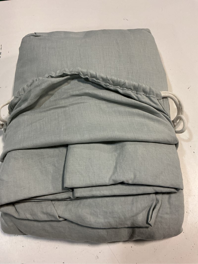 Condition photo showing As Is for quince european linen duvet cover set, full/queen, mist