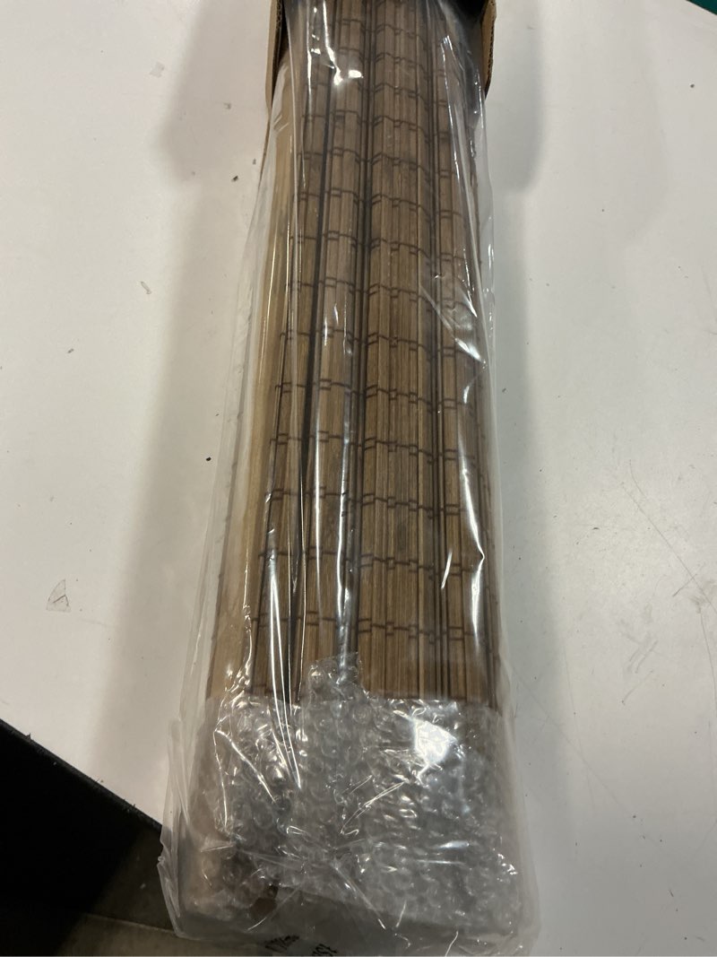 Condition photo showing Good Condition for lazblinds no tools no drill cordless bamboo roman shades, light filtering window treatment, roll up bamboo blinds for windows 23'' w x 48'' h, eastfield teak light filtering-eastfield teak 23" w x 48" h