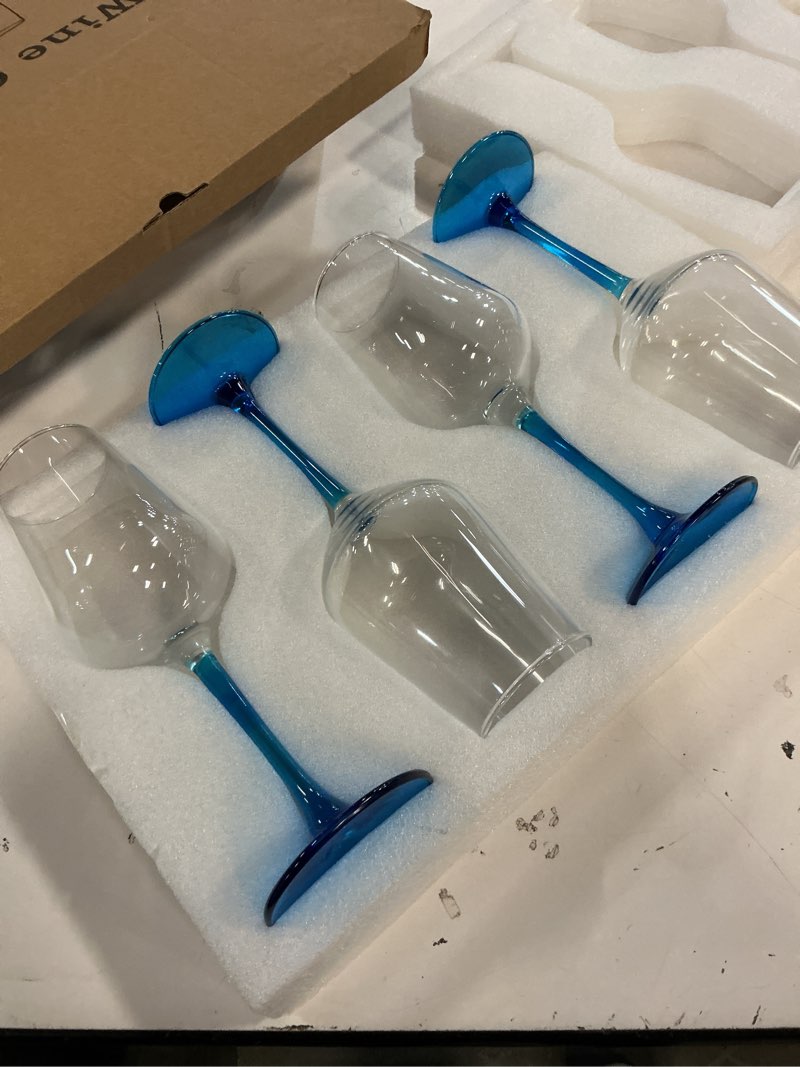 Condition photo showing Good Condition for red wine glasses blue stemmed colored wine glasses set wine glassware for wine tasting, wedding gift, anniversary, christmas, birthday, blue