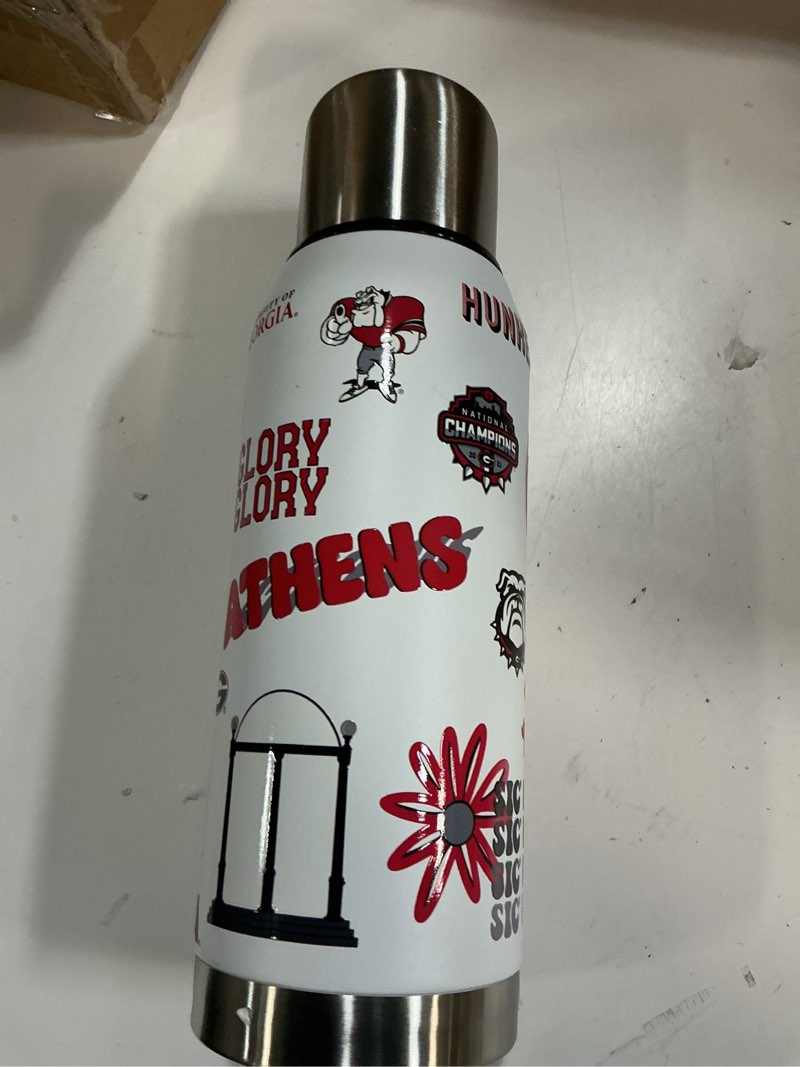 Condition photo showing New/Like New for the memory company officially licensed 34oz team spirit insulated bottle, university of georgia