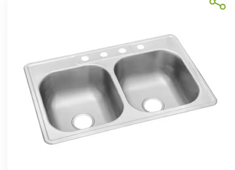 Glacier Bay 33\" Drop-in Double Bowl Kitchen Sink