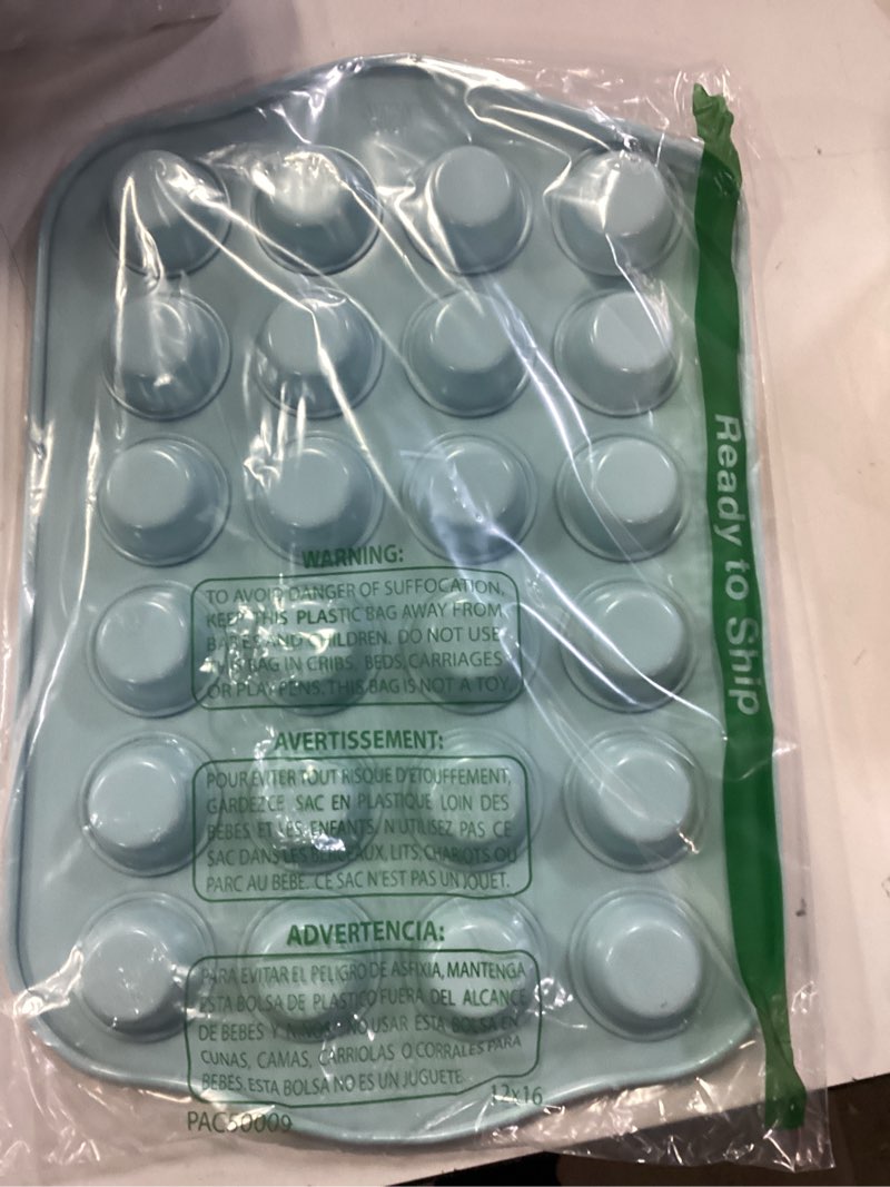 Condition photo showing Good Condition for Tasty Clean Ceramic 24-Cup Mini Muffin Pan, Durable Aluminized Steel for Professional Results, Clean Ceramic Nonstick Coating, Oven Safe to 425°F, Dishwasher Safe, Aqua 24-Cup Aqua