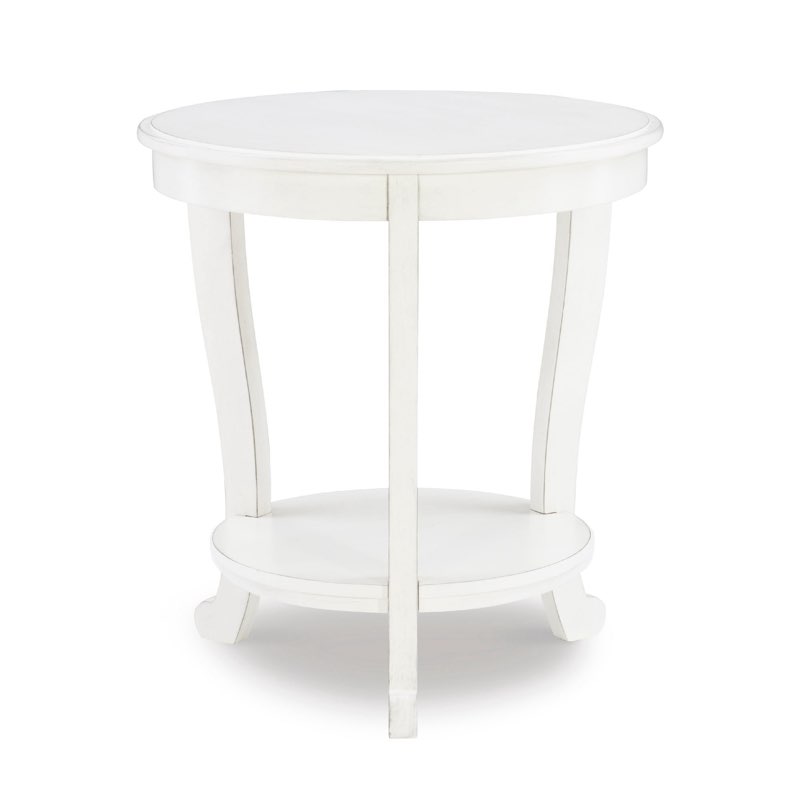 Powell Kendall Round Indoor Accent Side Table with Shelf, 24" Tall, White