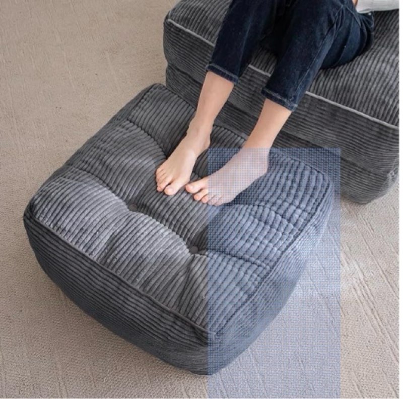 higogogo square stuffed pouf ottoman, corduroy poufs with foam chunk filling, furry and fluffy pouf foot stool storage ottoman, 21 x 21 floor poufs foot rest for living room, dark grey