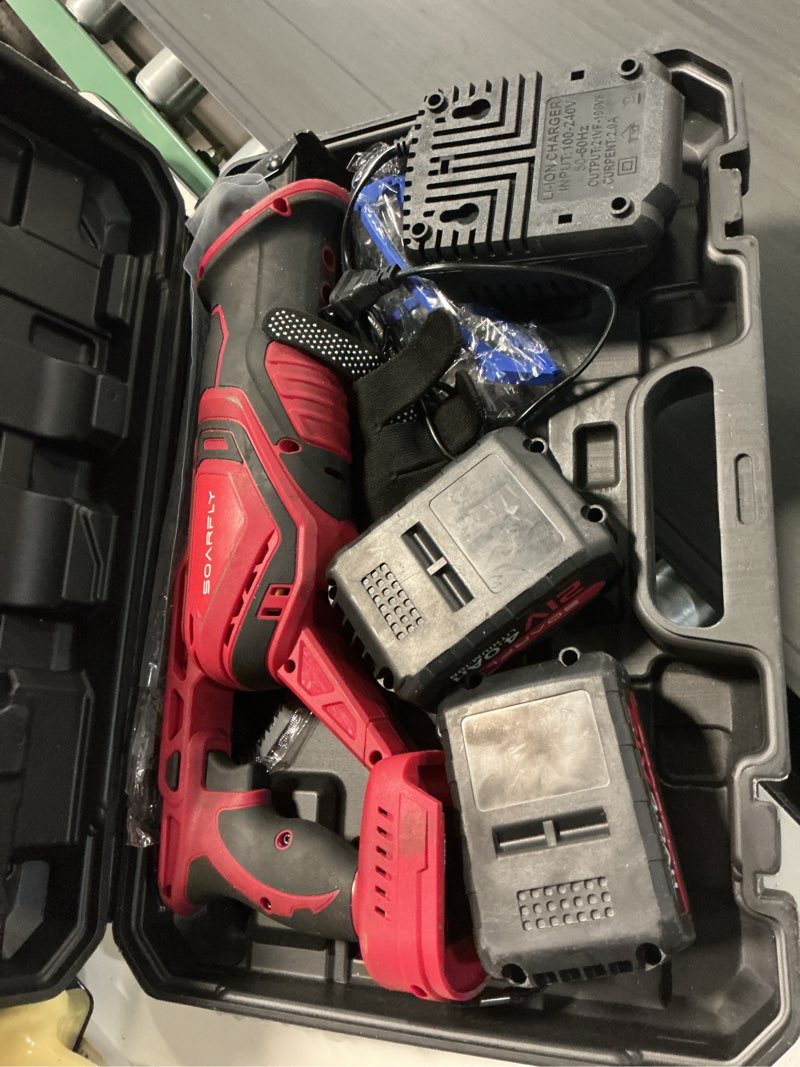 Condition photo showing As Is for cordless reciprocating saw 21v brushless motor with 2x4.0ah batteries, 3500 spm high-speed cutting, 8 premium blades for wood, metal, pvc pipe, lightweight & professional power tool