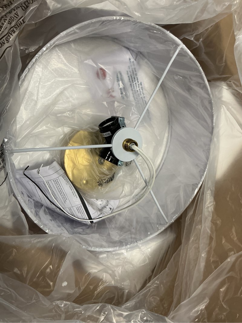Condition photo showing Good Condition for 13" semi flush mount ceiling light fixture, 3-light gold drum light fixture, modern close to ceiling light with white fabric shade lamps for bedroom living room kitchen hallway entryway brushed gold + white fabric 13 inch