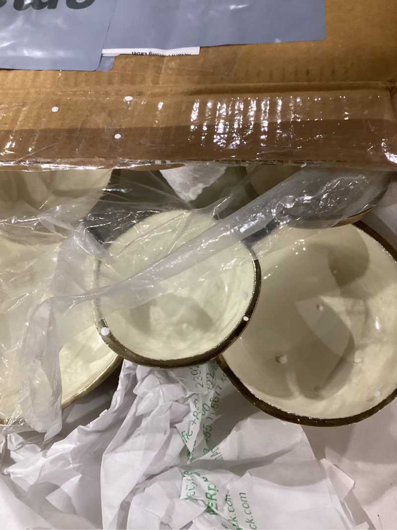 Condition photo showing New/Like New for Zodax Cluster of 8 Round Serving Bowls Gold and White 12.75 in x 7.25 in x 2.25 in