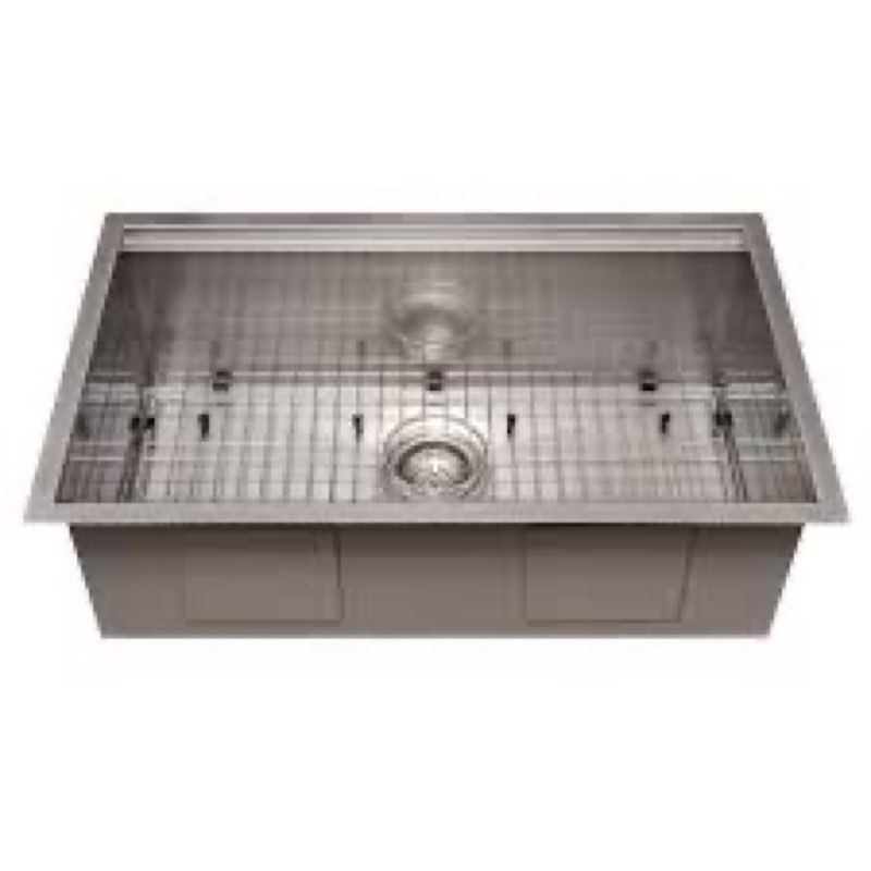 ZLINE 33 in. Garmisch Undermount Single Bowl Satin Stainless Steel Kitchen Sink with Bottom Grid and Accessories (SLS-33S)
