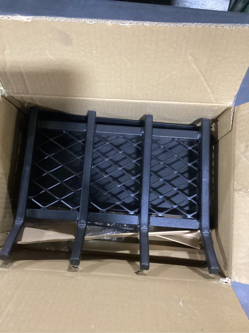 Condition photo showing Good Condition for IGOHEALS Small Fireplace Grate 14 Inch - Wood Stove Fireplace Log Grates with Ember & Ash Trays Pan, Inside Outdoor Heavy Duty Wrought Cast Iron Rack Holder for Indoor Outdoor Chimney Hearth