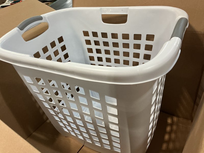 Condition photo showing Good Condition for sterilite ultra easy carry laundry hamper, comfort handles to easily carry clothes between the bedroom and laundry room, plastic, white, 4-pack white 4 pack