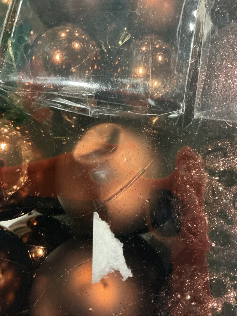 Condition photo showing As Is for Christmas Balls Tree Ornaments Set, Shatterproof Xmas Decorations Set with Reusable Hand-held Gift Package for Holiday Indoor Tree Decor (100, Brown)