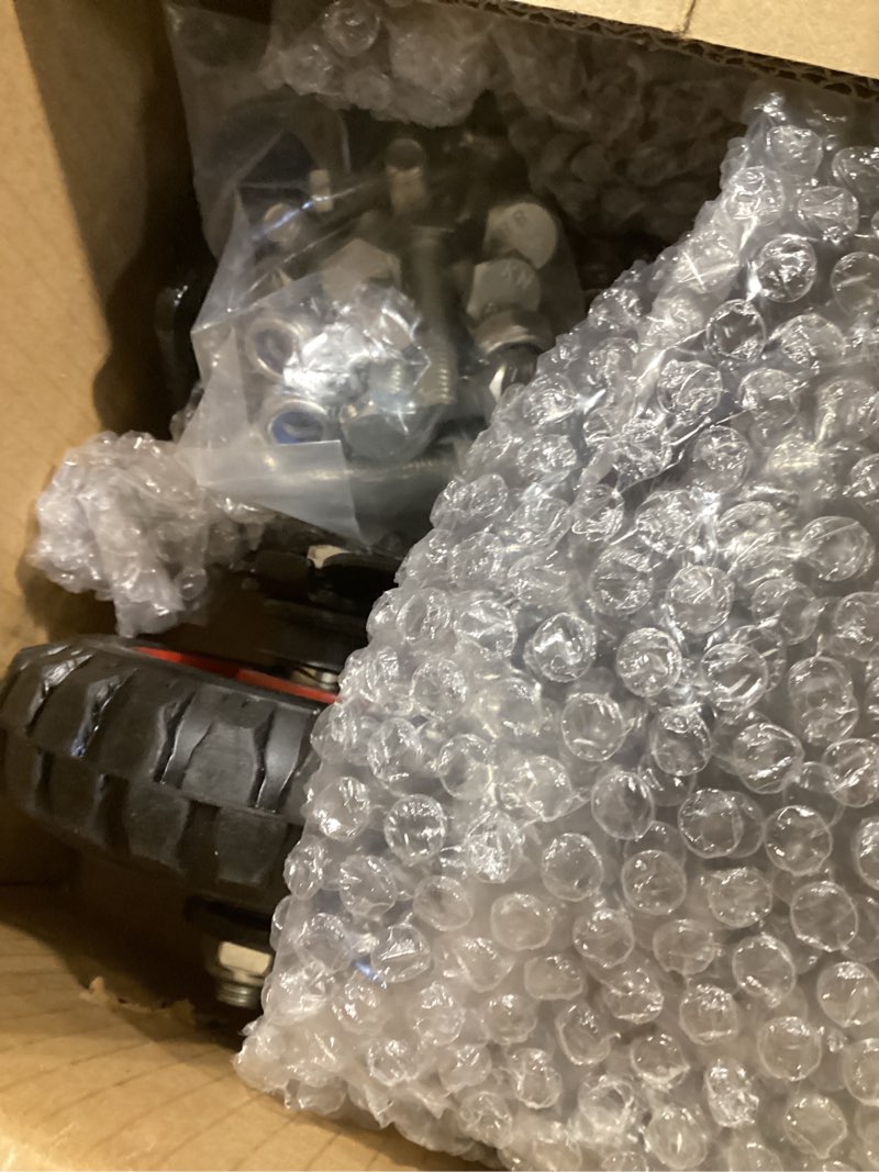 Condition photo showing Good Condition for Nefish 5 Inch Heavy Duty Casters Set of 4, Solid Rubber Outdoor Casters Wheels, Industrial Grade Rubber Castors with Knobby Tread for Cart, Wagon and Chicken Coop (2 Brake & 2 Rigid)