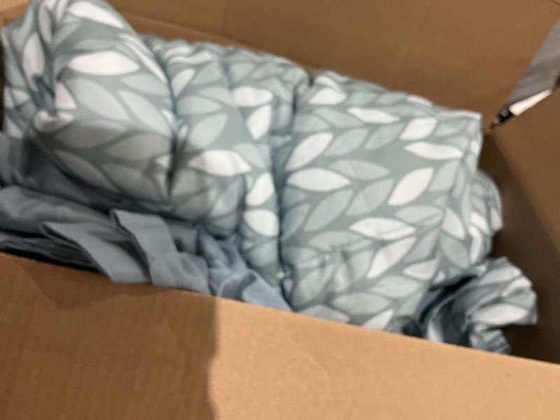 Condition photo showing Good Condition for amazon basics full/queen comforter set with herringbone sheets, 7-piece gray leaf bedding, lightweight microfiber bed-in-a-bag 1-pack full/queen gray leaf