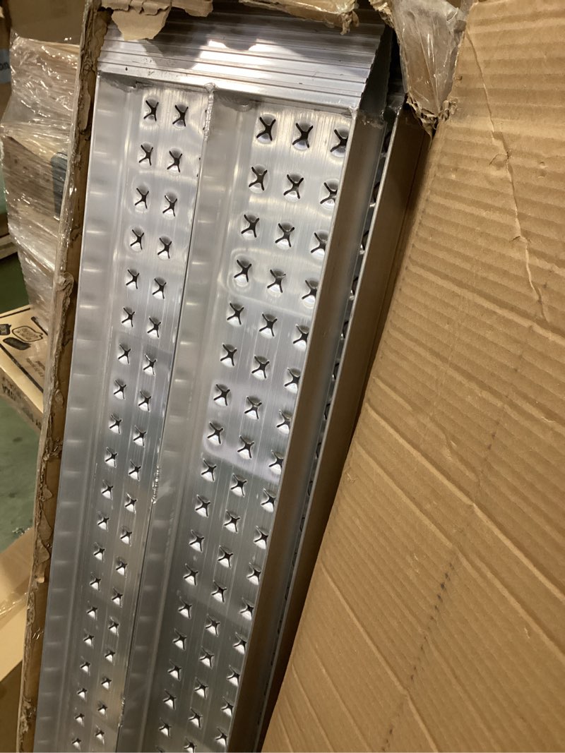 Condition photo showing Good Condition for Aluminum Shed Ramp 55" L x 11" W Loading Ramps 3000 Lbs Capacity Lightweight Portable Ramp Anti-Slip Waterproof for ATV Lawn Mower Golf Cart Dirt Bike Motorcycle Garden Tractor 2Pcs 55"L x 11"W 2PCS