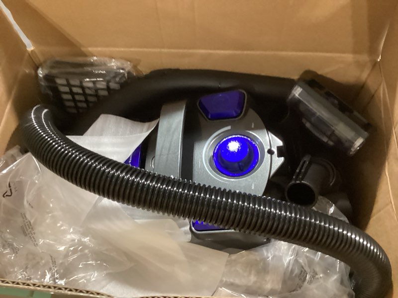 Condition photo showing Good Condition for canister vacuum cleaner, 40kpa 1600w cyclon power bagless canister vacuum cleaners for home, 3.7qt large dust cup, lightweight vac for hard floors, carpets, pet hair, blue
