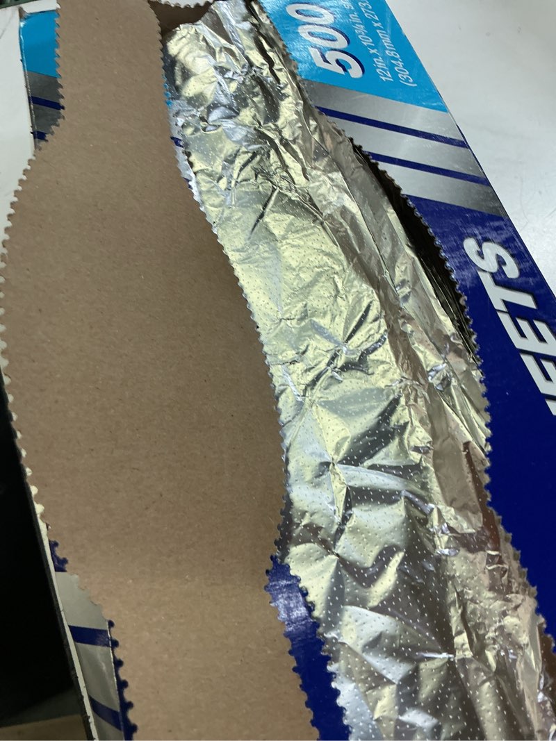 Condition photo showing As Is for reynolds foodservice pre-cut aluminum foil sheets, great for concessions, catering, cafeterias, and restaurants, easily moldable around food, 12 x 10.75 inches, 500 ct. 12 x 10.75 inch sheets