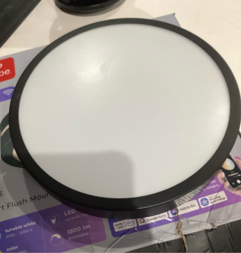 Condition photo showing As Is for globe electric bree 15-in matte black indoor smart led rgbw flush mount light 