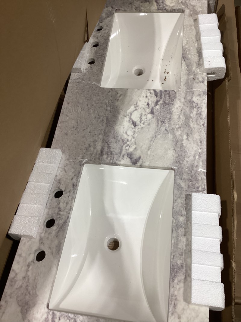 Condition photo showing As Is for style selections stone effects 61-in x 22-in solstice cultured marble undermount double sink