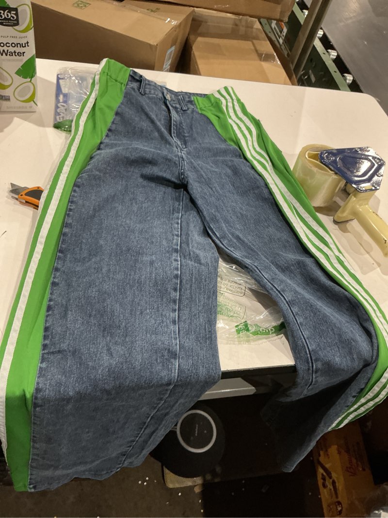 Condition photo showing Good Condition for women's high waisted patchwork striped wide leg jeans y2k baggy color block loose fit denim pants