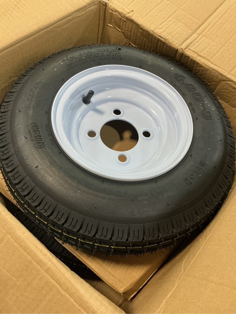 Condition photo showing Good Condition for garveetech 2pcs 4.80-8 480-8 4.80 x 8 with 4 lug trailer tire, max load 760 lbs 90psi, center bore 2