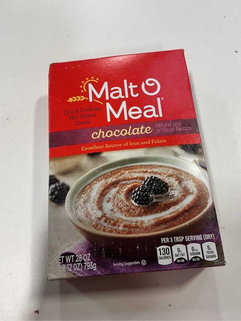 Condition photo showing New/Like New for (Best by JUN/15/2026) Malt-O-Meal Chocolate Malt O Meal Hot Wheat Cereal, 28 Ounce -- 12 per case.
