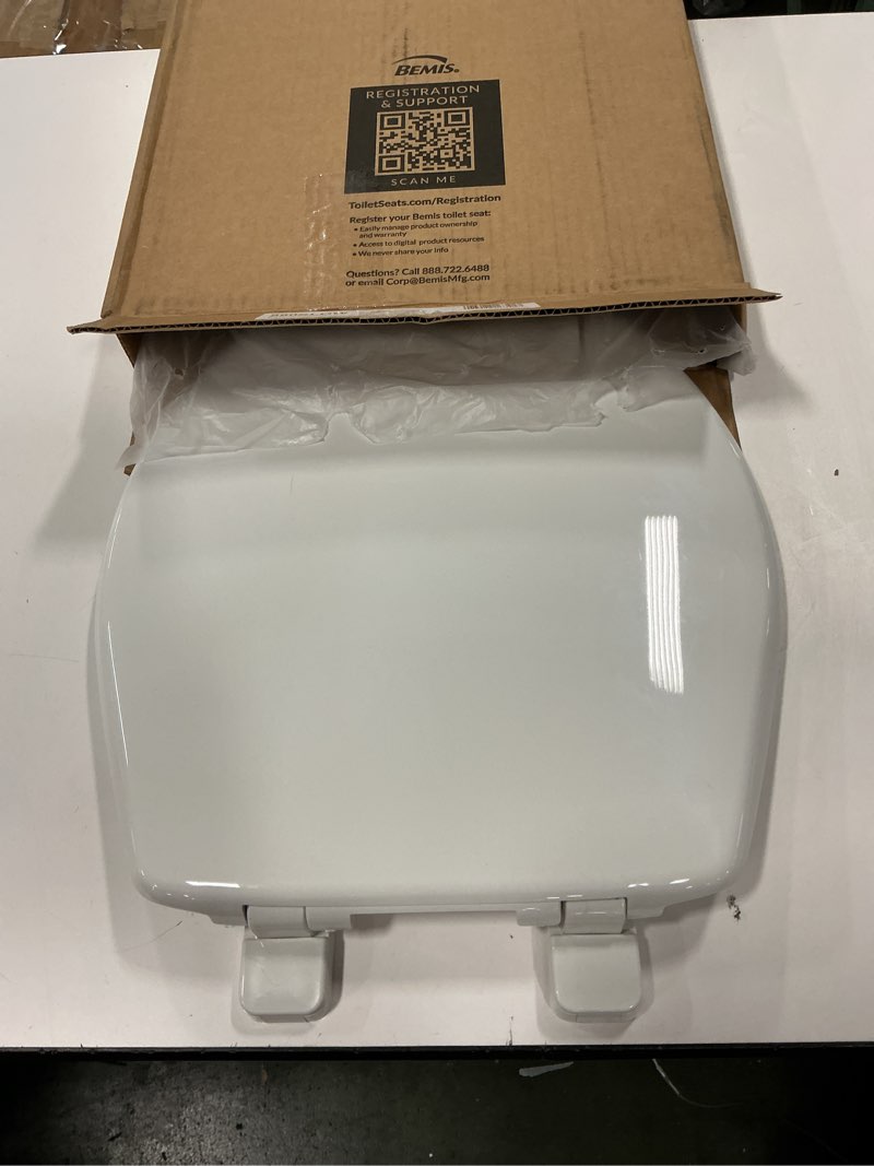 Condition photo showing As Is for Mayfair Caswell Modern Slow Close Toilet Seat, Easy Clean Hinges and Durable Plastic Seat, Made in USA, Round, White Round 1 Seat