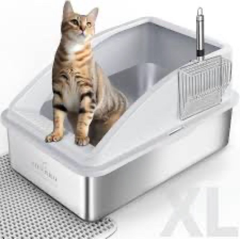 Stainless Steel Cat Litter with Lid, XL Extra Large Enclosed Cat Litter Box for Big Cats, High Sides