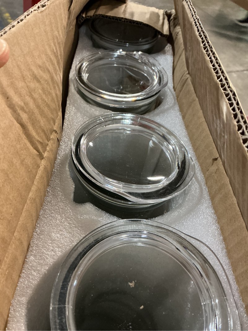 Condition photo showing New/Like New for netany set of 4 glass carafe with lid, 1 liter beverage serveware carafe, clear glass pitcher for mimosa bar, brunch, cold water, juice, milk, iced tea, lemonade