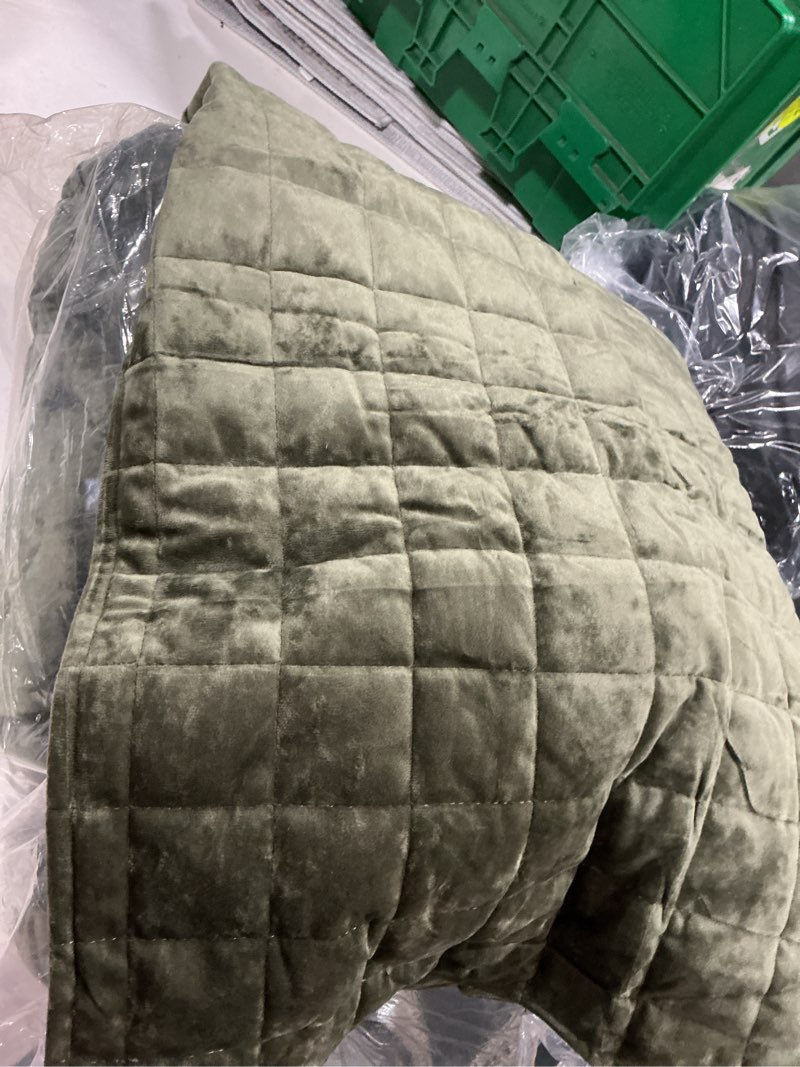 Condition photo showing Good Condition for recyco luxury velvet quilt set king size bedding sets, ultra soft velvet comforter set, lightweight channel box stitch oversized bedspread coverlet for all season, with 2 shams, loden green king/cal king (108" x 92") loden green