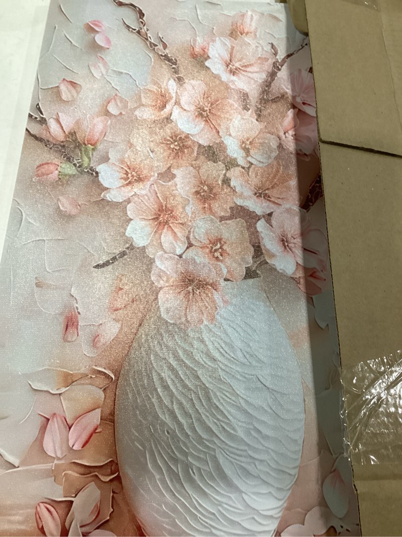 Condition photo showing Good Condition for pink floral canvas wall art sakura flowers botanical painting decor pictures cherry blossoms posters prints for living room classroom bedroom office corridor bathroom decoration canvas 24"l x 16"w