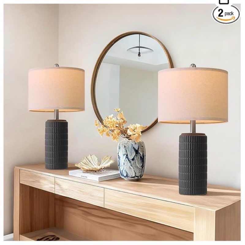 pokat 27.5'' tall table lamps set of 2 for living room, matte-textured farmhouse ceramic bedside lam