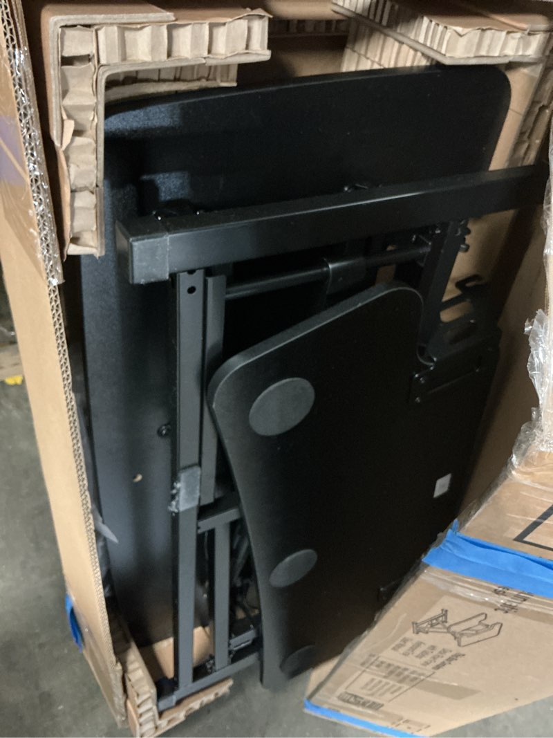 Condition photo showing As Is for realspace® p10 pneumatic standing desk riser converter with keyboard tray, 20"h x 31-1/2"w x 25"d, black