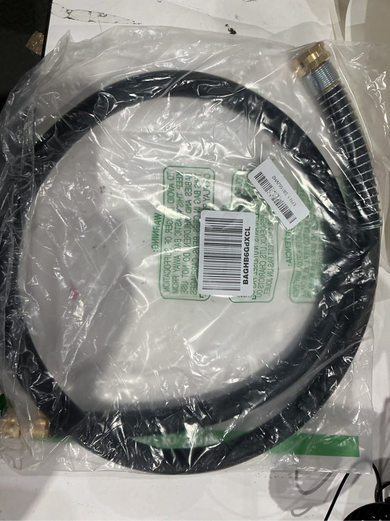 Condition photo showing As Is for wiseflow leader hose 5ft x 5/8" heavy duty water hose with brass male to female fittings, short hose extender for hose reel and faucet, 1000 psi burst pressure, 300 psi working pressure, black 5ft 5/8 black