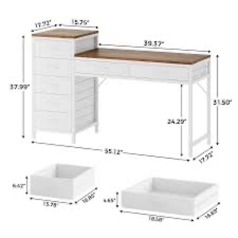 Kavayah 55.12'' W Reversible Desk with 7 Drawers( incomplete)